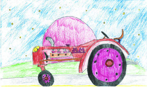 child's drawing of a red tractor